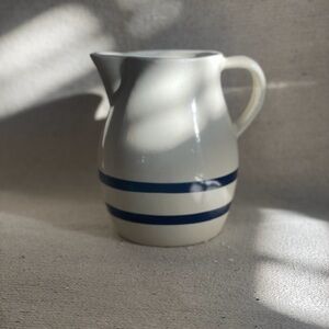 Vintage Robinson Ransbottom Pottery Co. stoneware pitcher with blue stripe